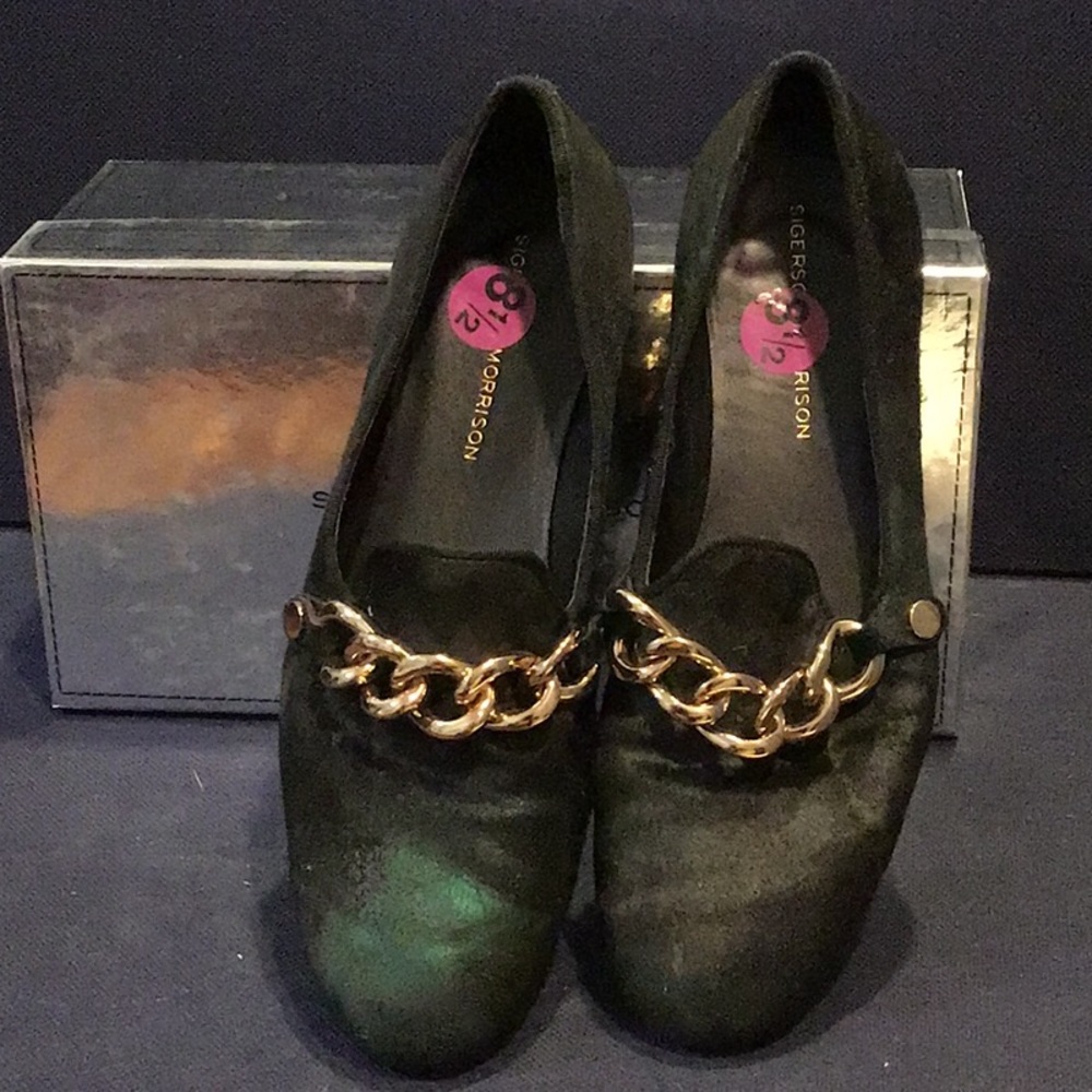 Sigerson Morrison size 8.5 black/ emerald shoes
